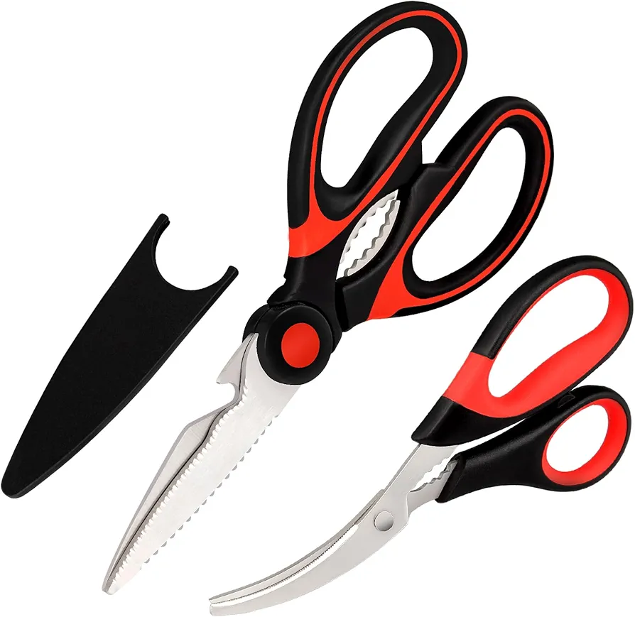 Kitchen Shears Set of 2, Heavy Duty Kitchen Scissors Seafood Scissors, Stainless Steel Sharp Food Cooking Scissors for Meat, Bones, Fish, Poultry, Vegetables, Chicken, Dishwasher Safe