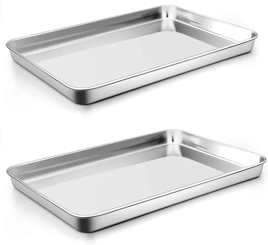 P&P CHEF Baking Cookie Sheet Set of 2, Stainless Steel Baking Sheets Pan Oven Tray, Rectangle 16”x12”x1”, Non Toxic & Durable Use, Mirror Finished & Easy Clean