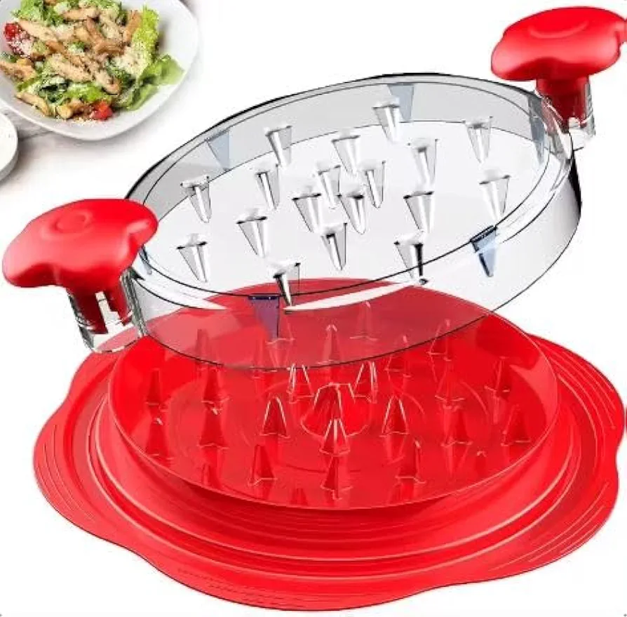 Chicken Shredder, Chicken Shredder Tool Handheld Twist Meat Storming Shredder for Chicken Breast Pork Beef, Visible Lid, Ergonomic Handle, Anti-Slip & Dishwasher Washable (Red), 10.8*10.8*1.6