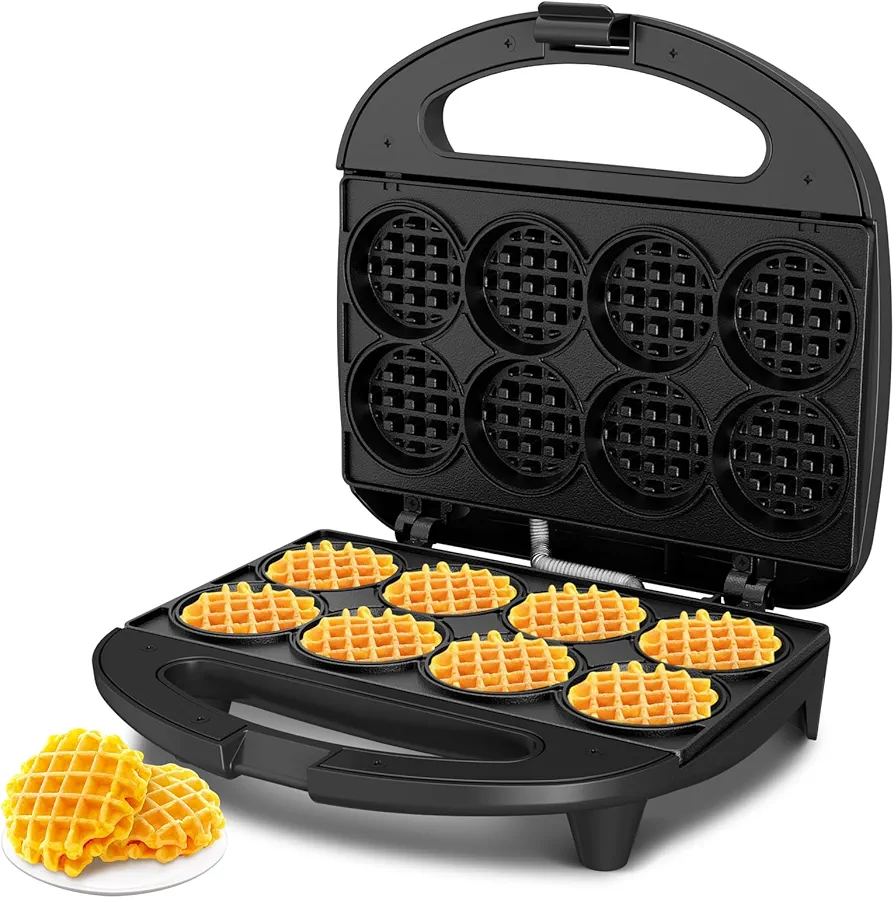 Mini Waffle Maker for Kids, Make Bite-Sized 8 * 2" Tiny Waffles, Great for Breakfast, Snacks, Desserts and More