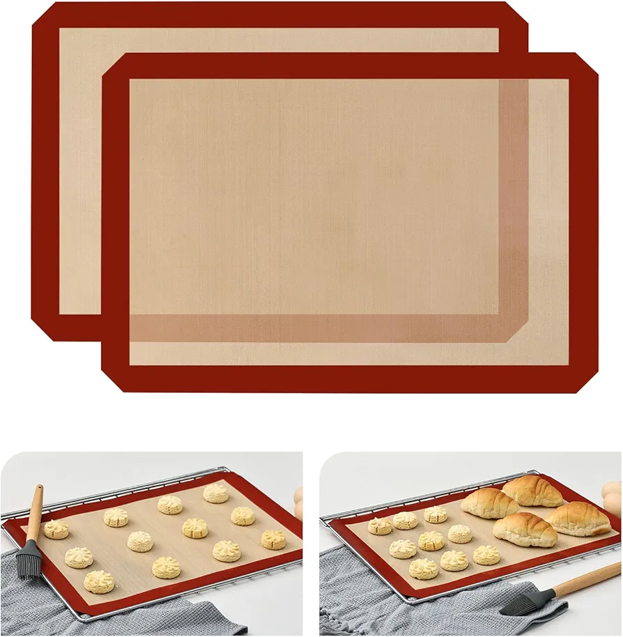 KitchenRaku 2-Pack Silicone Baking Mat, 16.5"x11.6" Reusable Silicone Baking Sheets for Oven, BPA Free Nonstick Bakeware Mats for Cookies, Macarons, Bread and Pastry