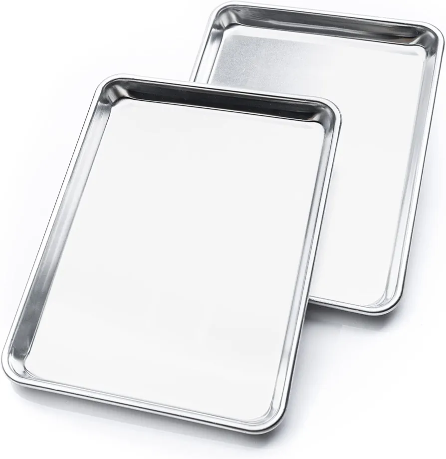 KITCHENATICS Quarter Sheet Baking Pans, Premium Quality Aluminum Cookie Sheet Set - Oven Safe, Nonstick, Rimmed Cooking Trays, 1/4 Baking Sheets for Oven, Roasting, Baking - 9.6" x 13" IN, Set of 2