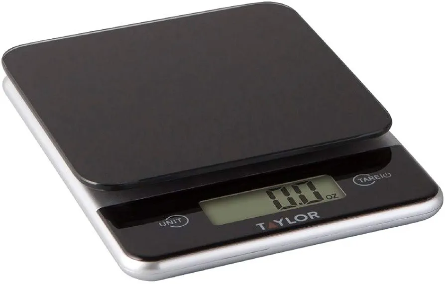 Taylor Glass Top Food Scale with Touch Control Buttons, 11 lb Capacity, Black