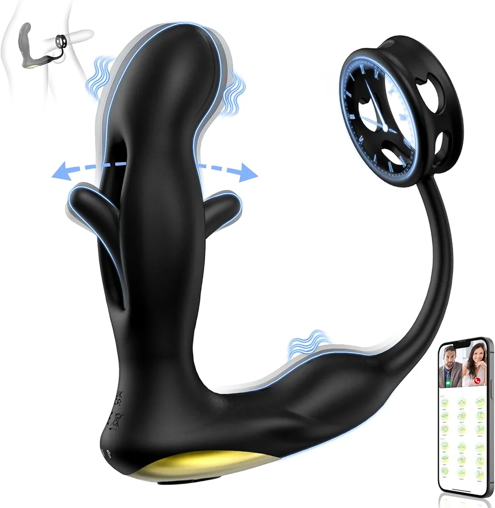 Anal Plug,Thrusting Anal Vibrating Butt Plug, Prostate Massager with 9 Flapping 9 Vibration Modes Sex Toys for Men with APP & R*emote Control, Silicone Male Prostate Vibrator with Penis Ring