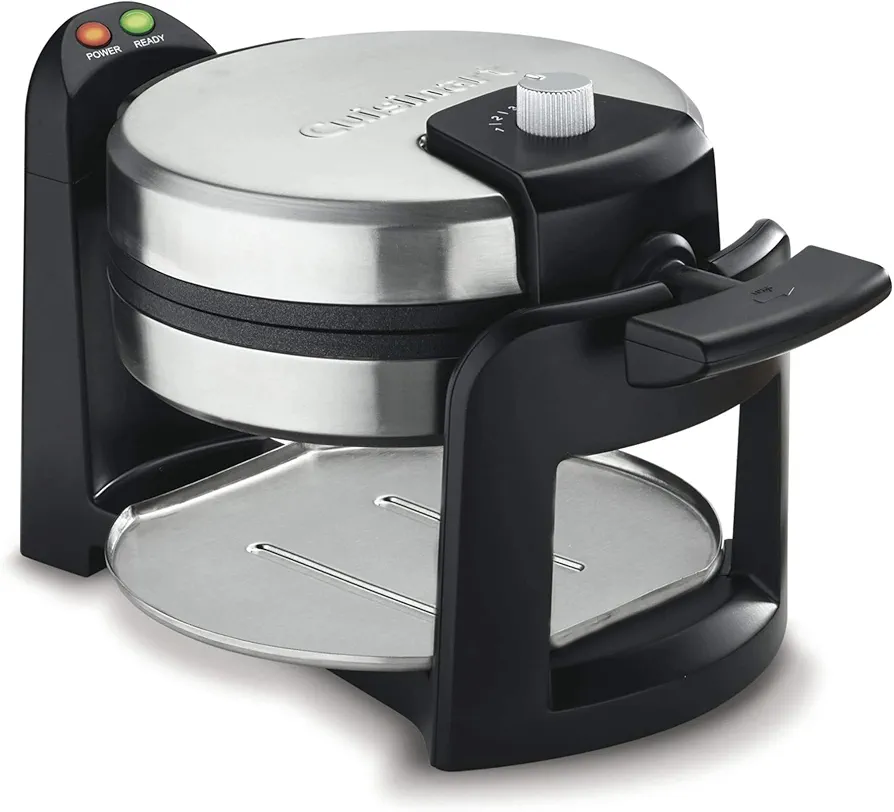 Cuisinart WAF-F30 Round Flip Belgian Waffle Maker, Black/Silver, 1 inch thick