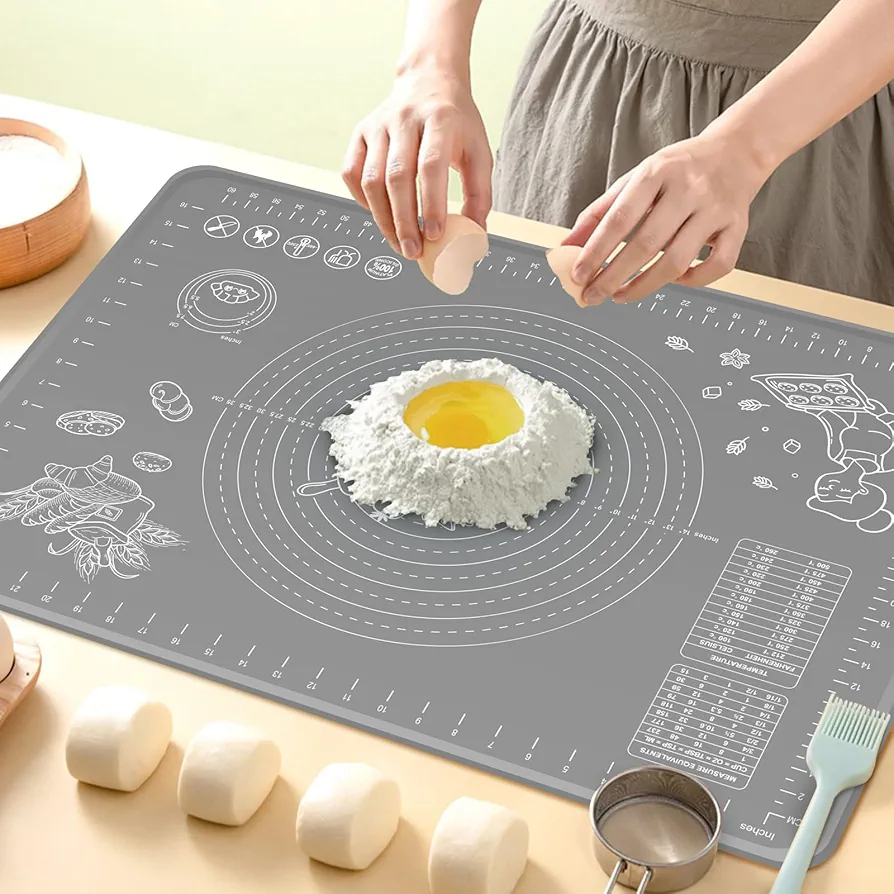 Silicone Pastry Mat Extra Thick Non-stick Baking Mat, 24" x 16" Rolling Dough With Measurements Non-slip Silicone Mat, Kneading Mat, Counter Mat, Dough Mat with Edge Heightening