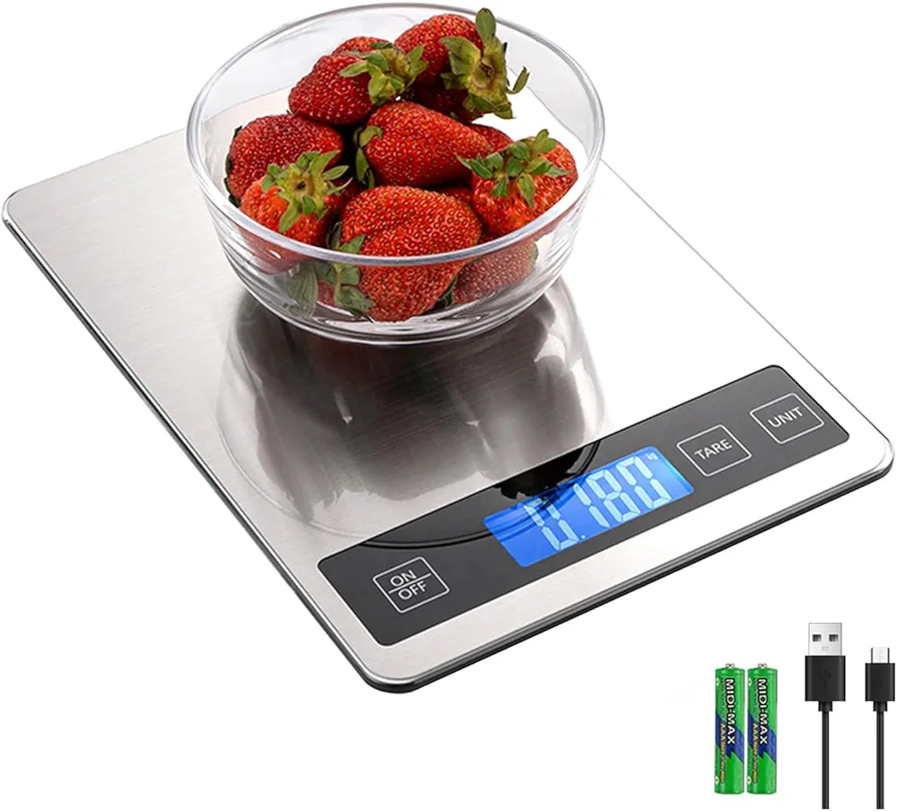 Food Scale 22lb Accuracy 1g,Digital Kitchen Scale with LCD Display,Rechargeable Food Scale Grams and Ounces,Stainless Steel Scale with Tare Function for Cooking Barking