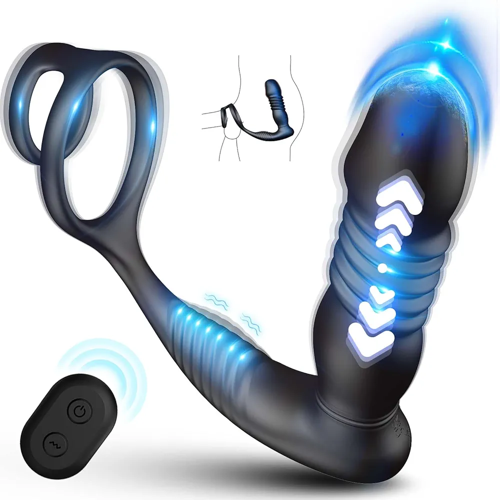 Anal Vibrators Male Butt Plug - UTIMI Adult Sex Toys with 2 Cock Ring Remote Control Prostate Massager 9 Thrusting & Vibrating Modes Dual Motors Stimulator Anal Gay Toy for Man Woman Couples Pleasure