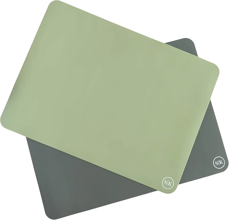 The Silicone Kitchen Silicone Oven Baking Mats BPA Free, Extra Thick, Half Sheet 16 in by 11.75 in, Set of 2, Green and Gray