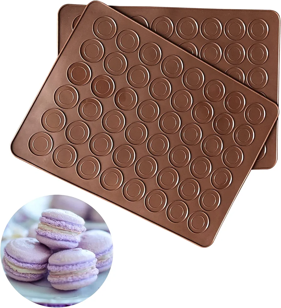 Silicone Macaron Baking Mats, 2 Non-Stick Silicone Baking Mats, Food Safe Baking Mat, Great For Macaron, Cookies, Bread, Pastry, Dessert (2Pcs 48Capavity)