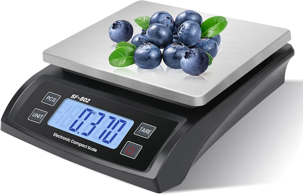 Large Digital Kitchen Scale 30kg/66lb Food Scale for Baking Cooking Stainless Bread Scale with LCD Display Counting Scales for Coins Adapter Included(Stainless Black)