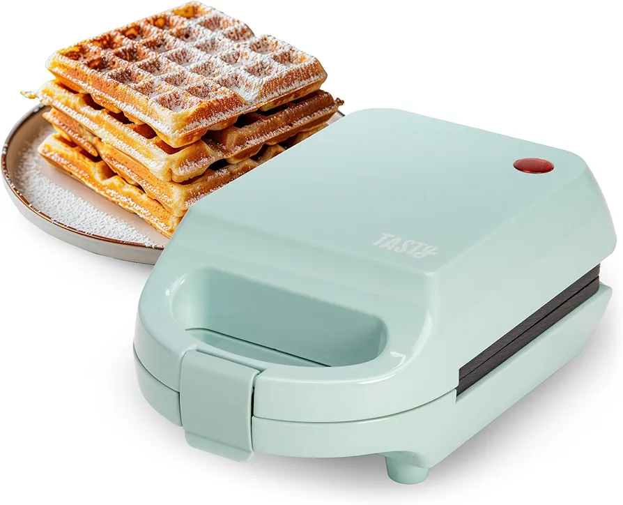 Tasty Mini Nonstick Waffle Maker, Perfect for Individual Waffles, Hash Browns, Brownies and more, Quick Results, Easy Clean Up, 600W, Aqua