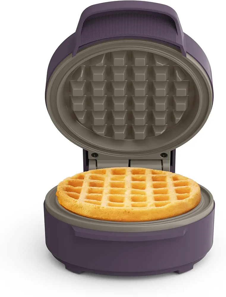 bella Snack-n-Store Mini Waffle Maker, EverGood™ Ceramic Nonstick Coating, Cord Wrap, Ready Indicator Light & Cool Touch Handles, Stackable Design & Customizable Plates, 350 Watt, Plum