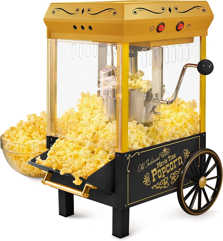 Nostalgia Popcorn Maker Machine - Professional Tabletop With 2.5 Oz Kettle Makes Up to 10 Cups - Vintage Popcorn Machine Movie Theater Style - Black/Gold