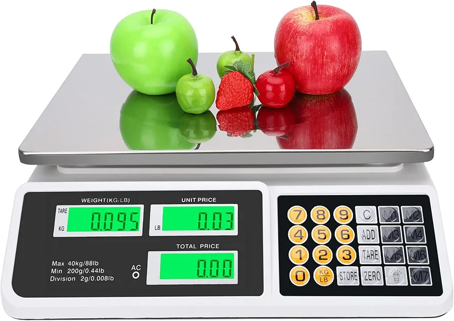 Digital Commercial Price Scale 88lb/40kg Price Computing Scale, Food Produce Counting Weight Scale with Dual LCD Display for Farmers Market, Retail Outlets, Meat Shop, Deli