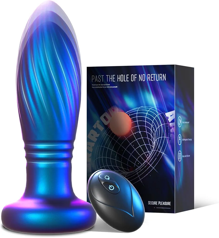 Illuminated Anal Plug Prostate Massager 9 Thrusting Vibrating Butt Plug with Remote Control, Small Anal Vibrator for Beginner Training, Anal Sex Toys