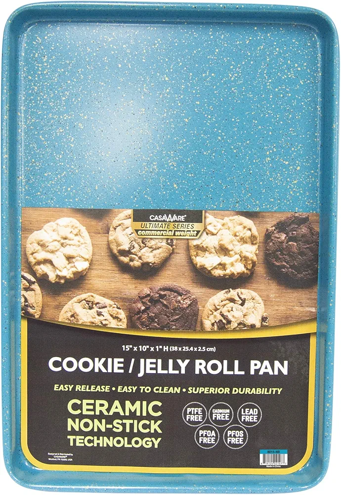 casaWare 15 x 10 x 1-Inch Ultimate Series Commercial Weight Ceramic Non-Stick Coating Cookie/Jelly Roll Pan (Blue Granite)