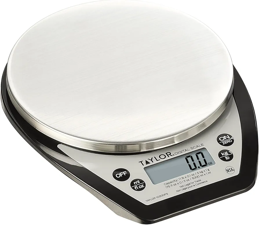 Taylor 1020NFS Compact Digital Scale, Multi-Functional Food Scale for Precise Weight Measuring and Portion Control, Tare Function, NSF, Stainless Steel Platform