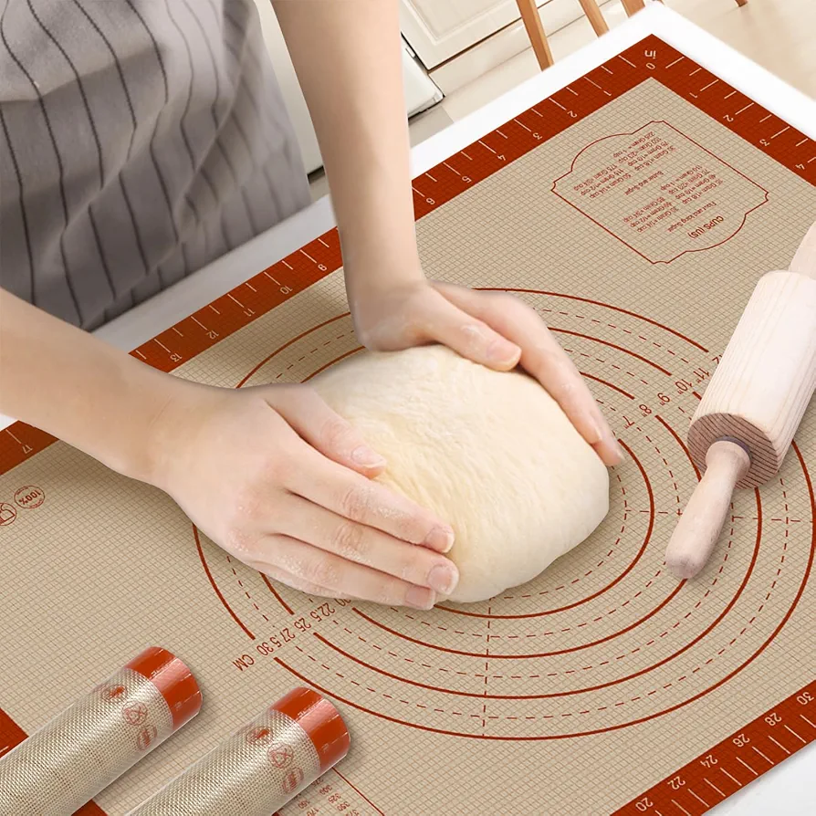 Silicone Pastry Mat, 16" x 24" Silicone Baking Mat for Counter Rolling Dough, Reusable Non-Stick Extra Large Dough Mat with Measurement for Pie Crust, Pizza and Cookies