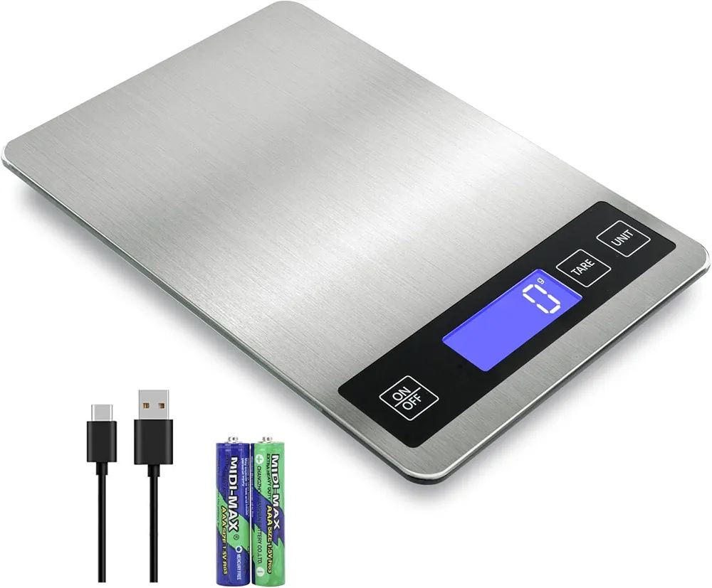 22lb Food Scale, Digital Kitchen Scale Weight Grams and oz for Weight Loss Cooking Baking, 1g/0.1oz Precision, Rechargeable and Waterproof, Stainless Steel and Tempered Glass, Gray Silver