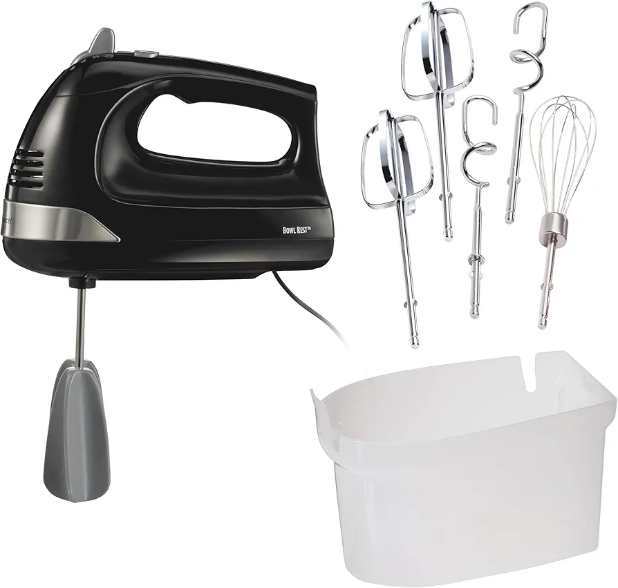 Hamilton Beach 6-Speed Electric Hand Mixer with Whisk, Dough Hooks and Easy Clean Beaters, Powerful 275 Watt Motor, Snap-On Storage Case, Black