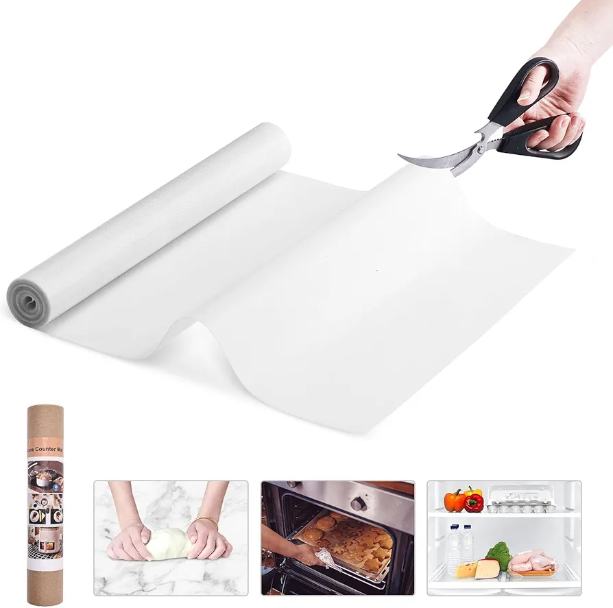 KitchenRaku Silicone Baking Mat Roll, Non-slip Silicone Pastry Mat, Non-Stick Reusable Air Fryer Liner, Freeze Dryer Mat, Heat Resistant Mat, Drawer Liner, Countertop Protector Mat, Oven Liner