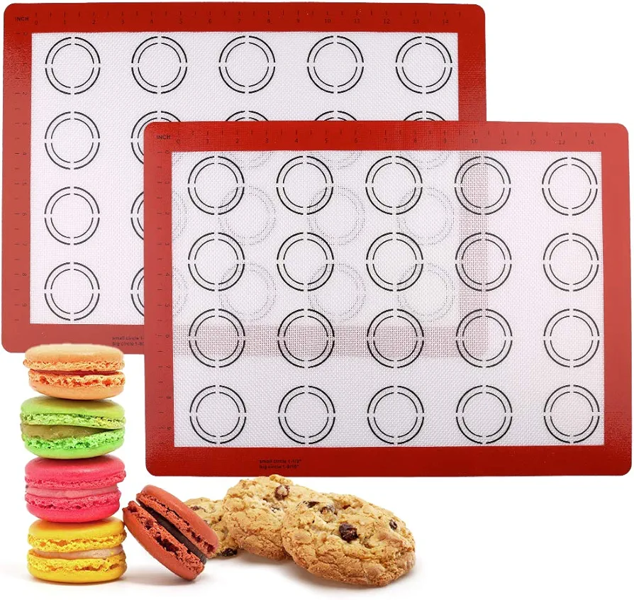 LotFancy Silicone Baking Mat, 2 Pack Non Stick Macaron Baking Liner for Cookies, Rolling Dough, Bread and Pastry, Reusable Baking Sheet,16.5"x11.5"