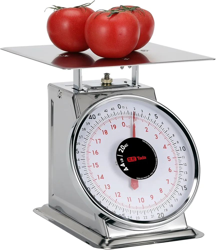 Tada 44 LBS Stainless Steel Mechanical Kitchen Scale Heavy Duty Portion-Control Food Scale Produce Scale with Stainless Steel Platform