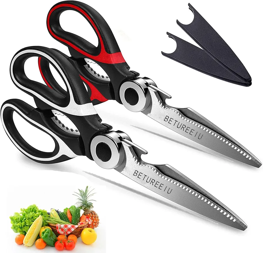 [2 Pack] BETUREEIU Kitchen Scissors, Kitchen Shears Heavy Duty Dishwasher Safe, Utility Scissors All Purpose, Stainless Steel Sharp Food Cooking Scissors For Meat Chicken Poultry Fish Vegetables