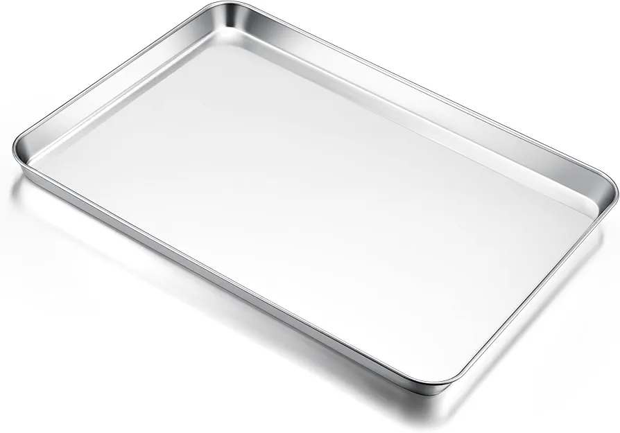 E-far Large Baking Sheet, 20”x14” Stainless Steel Cookie Sheet Pan for Oven, Non Toxic Metal Baking Tray for Cake Cookies, Healthy & Rust Free, Mirror Finish & Dishwasher Safe, 1 Pack