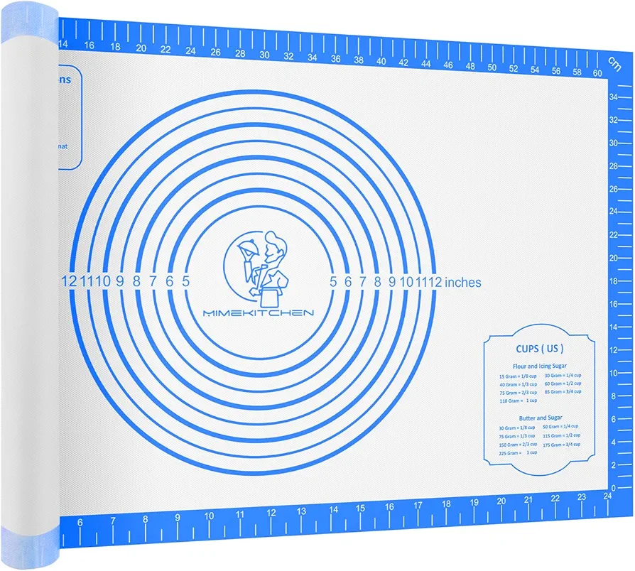 Non Stick Silicone Pastry Mat with Measurement Dough Rolling Mat Food-grade Extra Large Silicone Mat for Baking Pie Crust Pizza and Cookies Non Slip Kitchen Counter Mat Fondant Mat Oven Mat