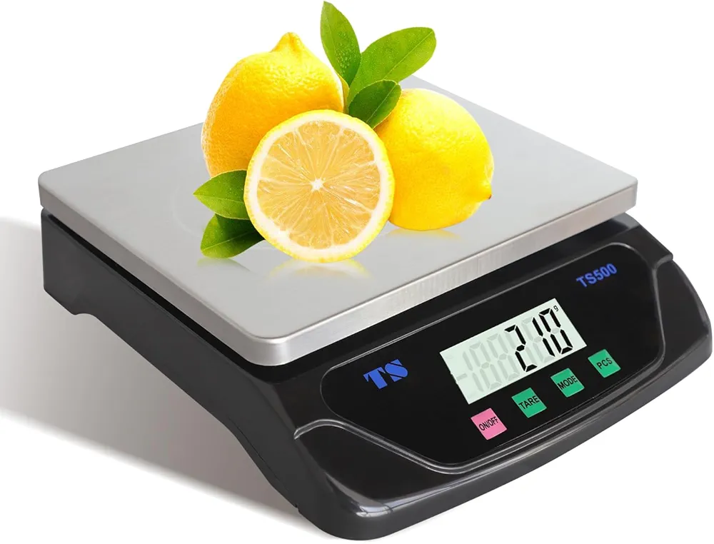 30KG/66lb Digital Kitchen Scale Large Weighing Area Commercial Food Scale Stainless Steel Household Scale LCD Display,6 Units,Tare Function with Adapter(Black,30kg)