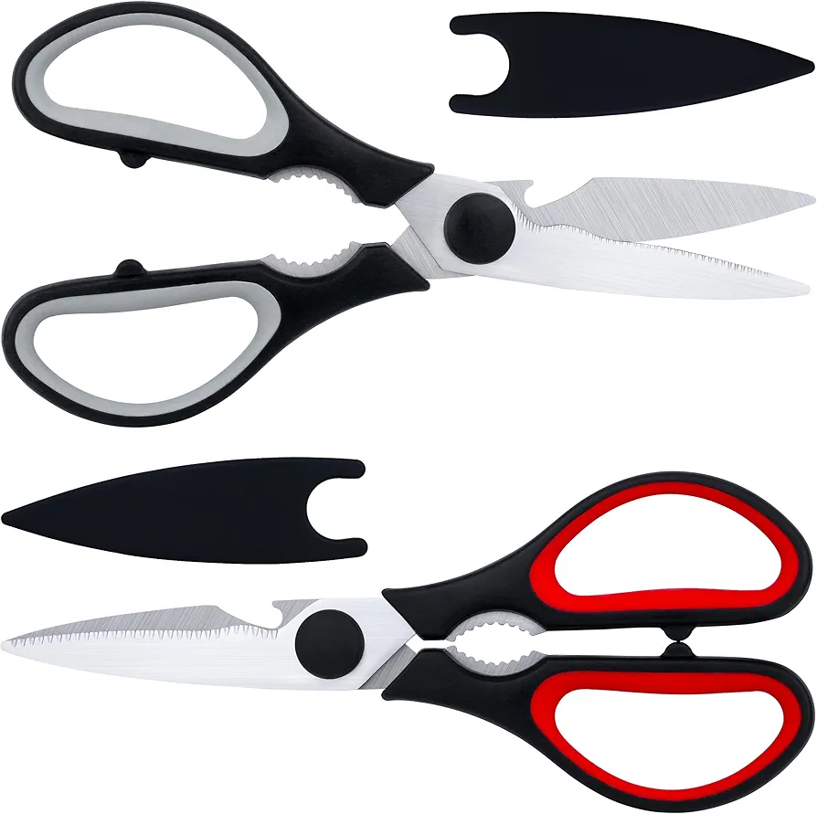 Kitchen Scissors All Purpose, Kitchen Shears Set of 2 with Cover, Heavy Duty High Carbon Stainless Steel Cooking Cutting Scissor for Food Meat Chicken Home Use by FODCOKI