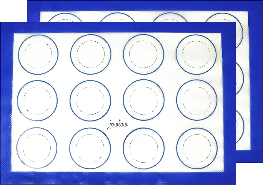 Jenaluca Silicone Baking Mat 2 Pack Non Stick with Cookie Measurements Heat Resistant for Cookies & Other Pastries or Meat,Pastry Mat,Non Slip- 16.5 x 11.6