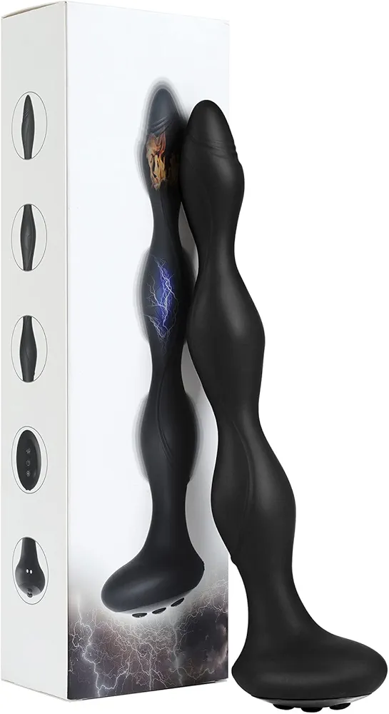 Vibrating, Heating and Thrusting Electric Shock Anal Beads, Body-Safe Silicone Anal Plug Sex Toys, Water Proof and USB Charging Prostate Massager, Black Butt Plug for Beginners and Advanced Users