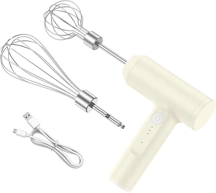 Electric Hand Mixer Electric Whisk 2000mAh USB Rechargeable Handheld Egg Beater with 3 Speeds Portable Small Mixer for Mixing Egg Jam Butter