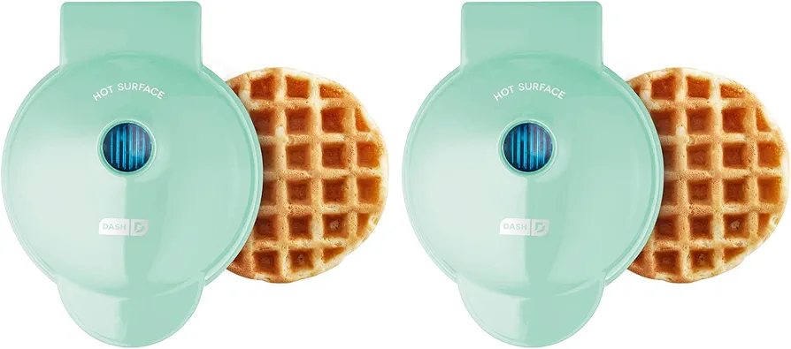 DASH DMW002AQ Mini Waffle Maker (2 Pack) for Individual Waffles Hash Browns, Keto Chaffles with Easy to Clean, Non-Stick Surfaces, 4 Inch, Aqua