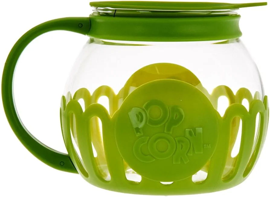 Ecolution Micro-Pop Microwave Popcorn Popper 1.5 QT - Temperature Safe Glass w/Multi Purpose Lid, Snack Size, Green