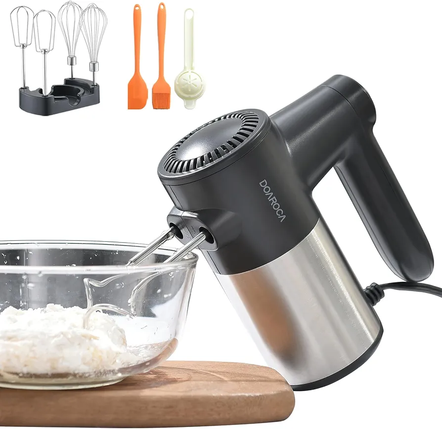 9-Speed Hand Mixer Electric,400W Powerful DC Motor Electric Hand Mixer,handheld Mixer for Baking Cake Egg Cream,Turbo Boost/Digital Display + 9 Speed + Eject Button + 6 Stainless Steel Accessories