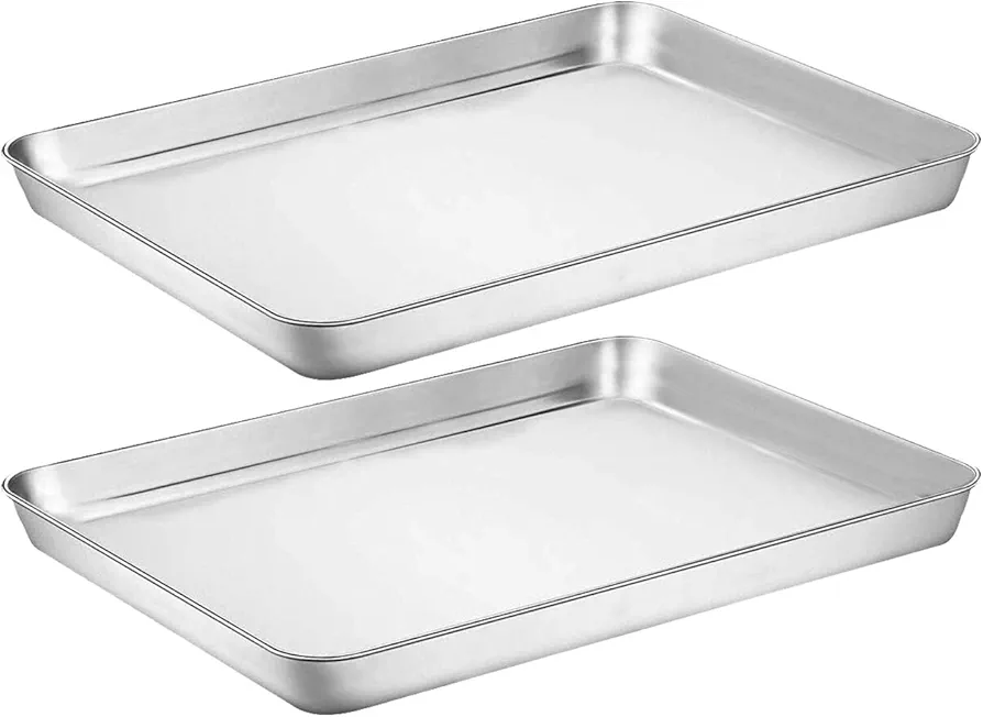 Baking Sheet Cookie Sheet Set of 2, Umite Chef Stainless Steel Baking Pans Tray Professional 18 inch, Non Toxic & Healthy, Mirror Finish & Rust Free, Easy Clean & Dishwasher Safe