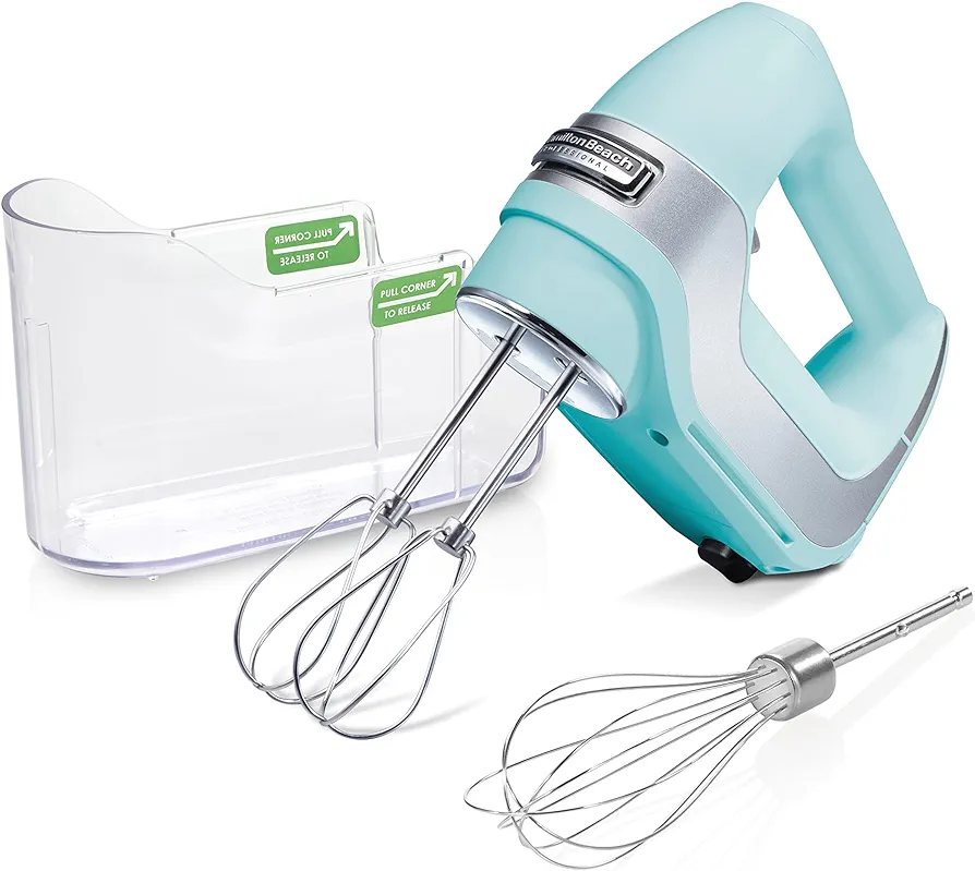 Hamilton Beach Professional 5-Speed Electric Hand Mixer with Snap-On Storage Case, QuickBurst, Stainless Steel Twisted Wire Beaters and Whisk, Mint (62658)