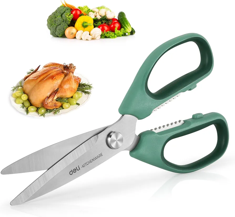 deli Kitchen Scissors All Purpose, Stainless Steel Kitchen Shears Heavy Duty 3 in 1, Dishwasher Safe Cooking Scissors for Food, Meat, Chicken, Fish, Vegetables