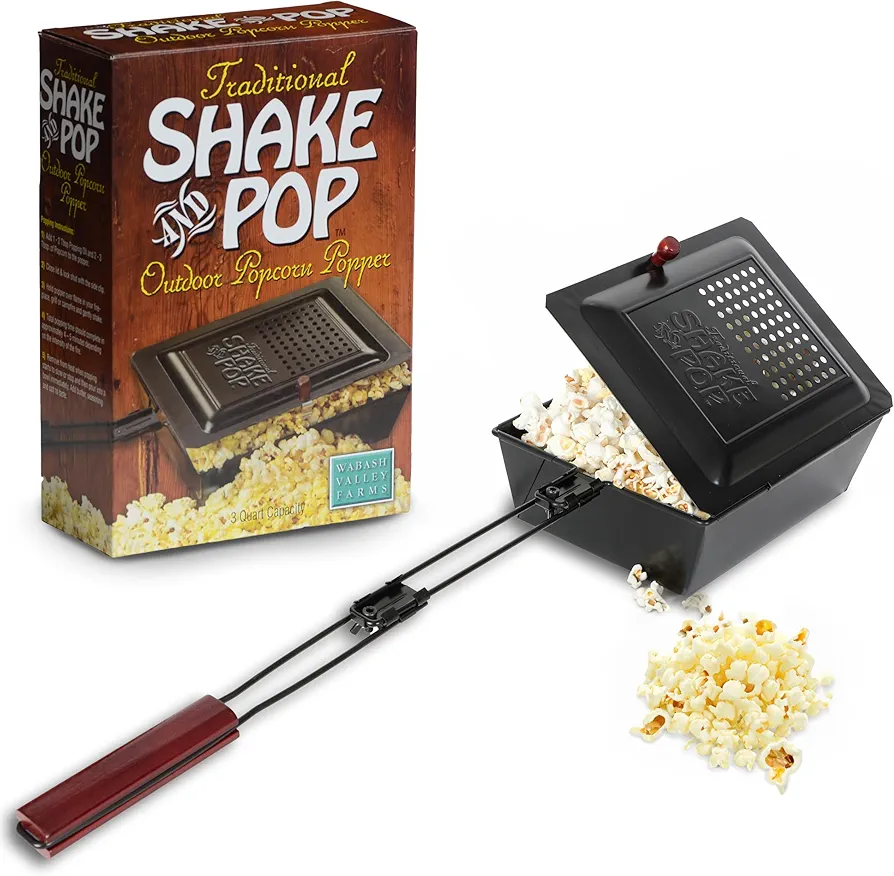 Whirley Pop Campfire Popcorn Popper - Traditional Shake and Pop, Lightweight Camping Popcorn Popper with Long Handle, 3 Quarts.