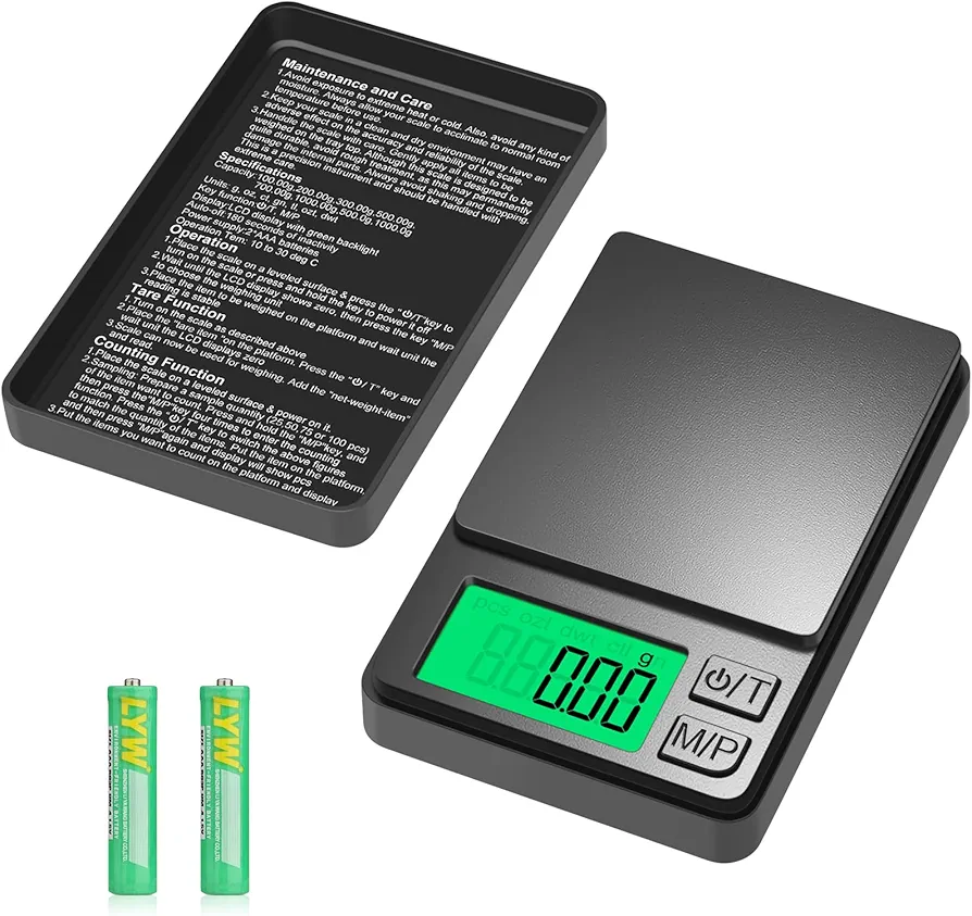 Digital Pocket Scale 1000g x 0.01g, Diyife Portable Precision Gram Scale Jewelry Scale with Protective Cover, Backlit LCD, 7 Units Tare, for Food, Kitchen, Coffee, Battery Included