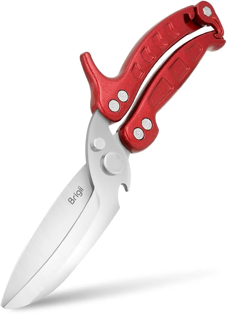 Brigii Kitchen Shear, Stainless Steel Heavy Duty Poultry Shears, Multi-Purpose Kitchen Scissors for Cutting Chicken, Fish, Seafood, and Vegetables-Red