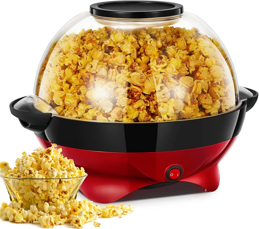 HOUSNAT Popcorn Machine, 28 Cup Popcorn Maker, 800w Electric Stirring Popcorn Popper with Quick-Heat Technology,Removable Non-Stick Surface,Cool Touch Handles,Thicken Transparent Cover,2 Measuring Cap