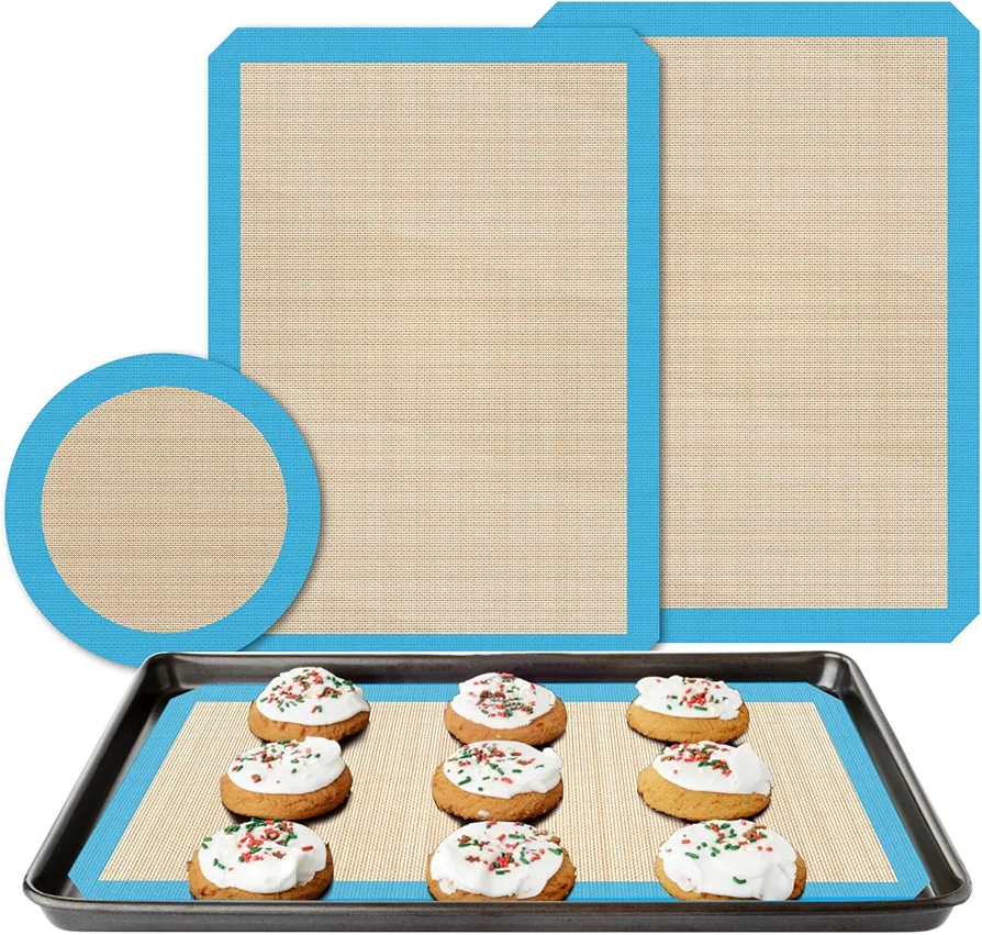 UBeesize 3 Pack Silicone Baking Mats, Non-Stick Oven Liners, Reusable Food Safe Cookie Sheets For Baking, Warp Resistant & Heavy Duty Bakeware Mat For Making Macaroon, Pizza, Cookie, Pastry, Bread