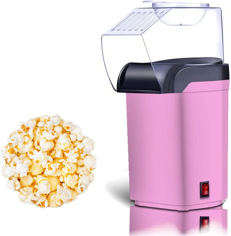 Nostalgia Hot Air Popcorn Popper Maker, 1200W Electric Pop Corner Machine, 16 Cups, 3 Minutes Done, Fully Automatic Healthy No Oil and No Sugar Corn Popcorn Machine (Pink)