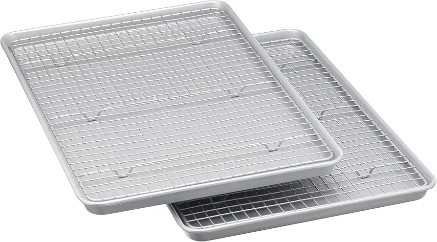 Amazon Basics Nonstick Baking Sheets & Cooling Rack Set, Half Sheet Size, 2-Pack, Gray