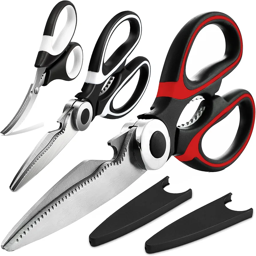 Food Grade Kitchen Scissors 3 Pack- Lifetime Replacement Warranty -Heavy Duty Stainless Steel Cooking Shears for Cutting Meat, Food, Fish, Poultry Multipurpose Sharp Sissors for Dishwasher Safe